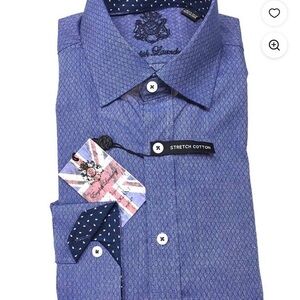 English Laundry Men's Navy Blue Micro-Pattern Dress Shirt 17 1/2 36/37